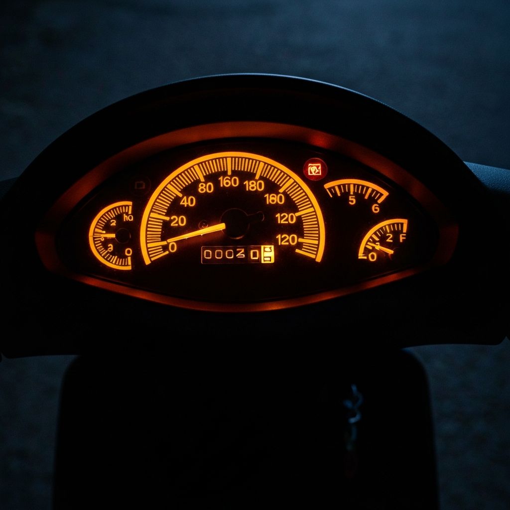 PGO Hot 50 dashboard and speedometer at night